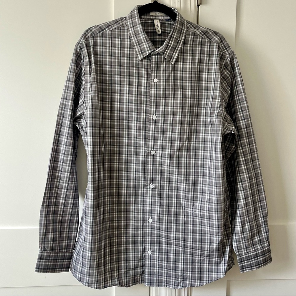Artefact Men’s Slim Fit Plaid Button Down Dress Shirt Gray Sz XL